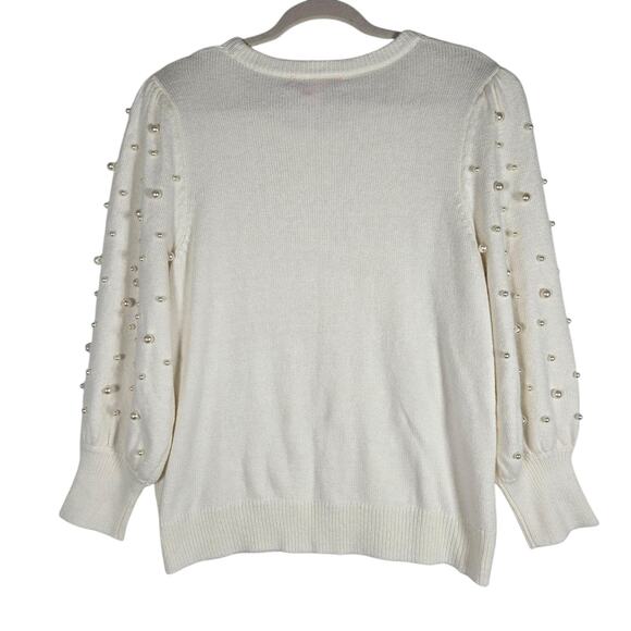 Lilly Pulitzer Ginny Pearl Sweater Womens XL NEW White Embellished Puff Sleeves - Picture 7 of 12